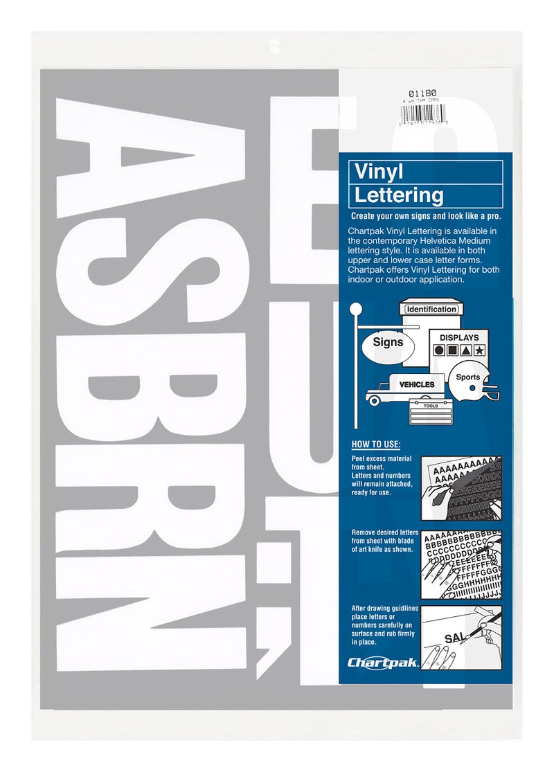 Chartpak Self-Adhesive Vinyl Capital Letters, 4 Inches High, White, 58 per Pack (01180) - Image 1